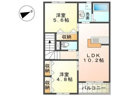 ラークヒル(2LDK/2階)の間取り写真