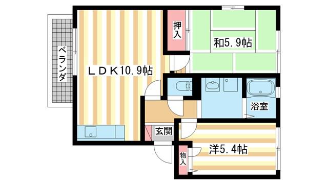 ディアス有里B(2LDK/2階)の間取り写真