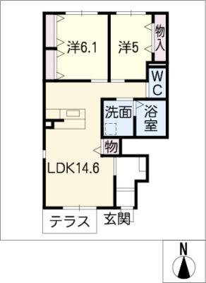ヴィンテージ マルコウC棟(2LDK/1階)の間取り写真