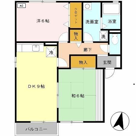 タウンコートオリビエA(2DK/2階)の間取り写真