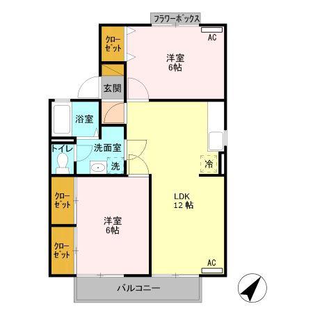 プルミエ・ラムール A(2LDK/1階)の間取り写真