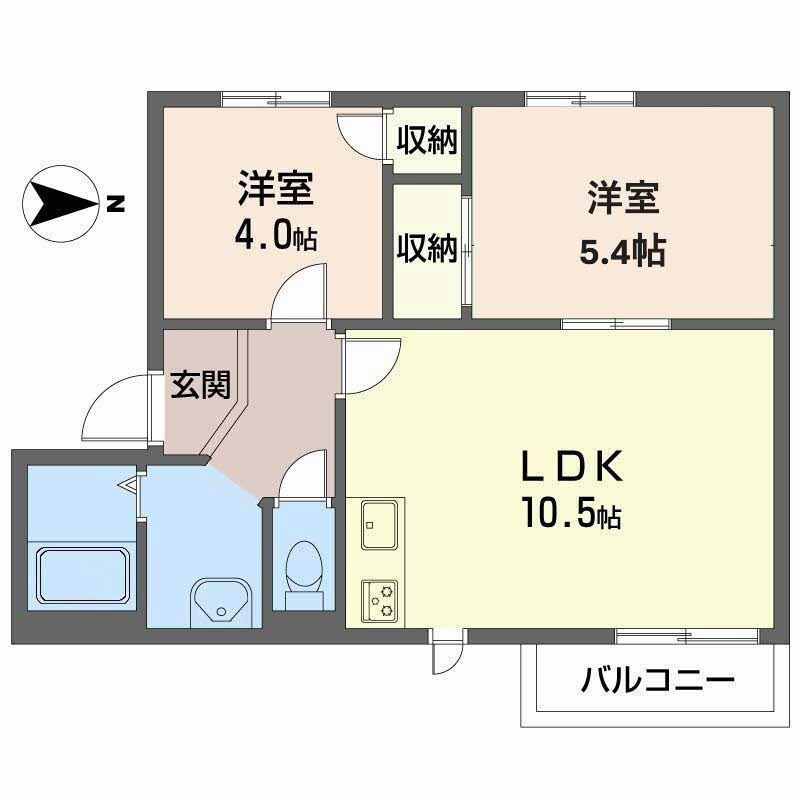 グリーンコーポ A・B(2LDK/2階)の間取り写真