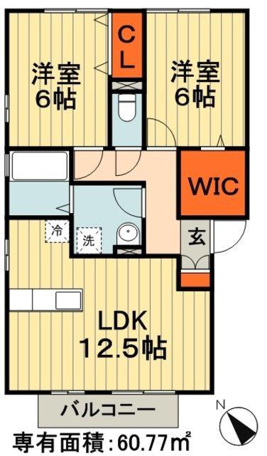 グリーンコート貝塚2号館(2LDK/2階)の間取り写真