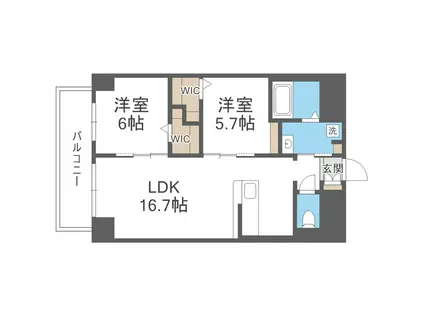 博多グランドレジデンス(2LDK/10階)の間取り写真