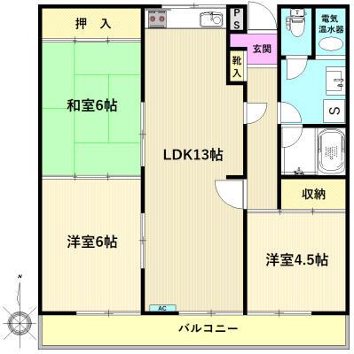ヴィラ海老名(3LDK/2階)の間取り写真