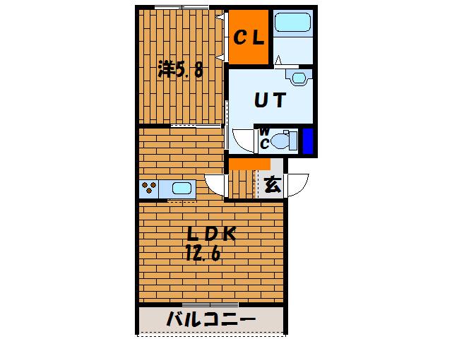 ルミエール富岡(1LDK/2階)の間取り写真