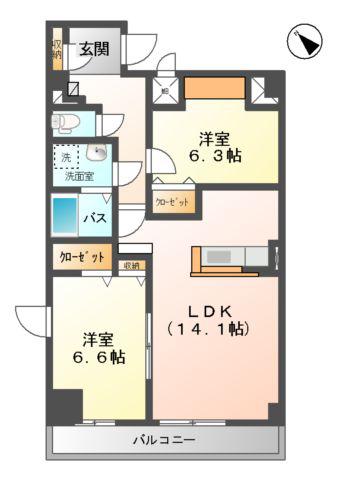 ラフィーネ不動湯田(2LDK/5階)の間取り写真
