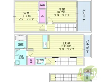 エクシード武隈Ⅱ(2LDK/2階)の間取り写真