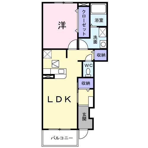 ベニッシモA(1LDK/1階)の間取り写真