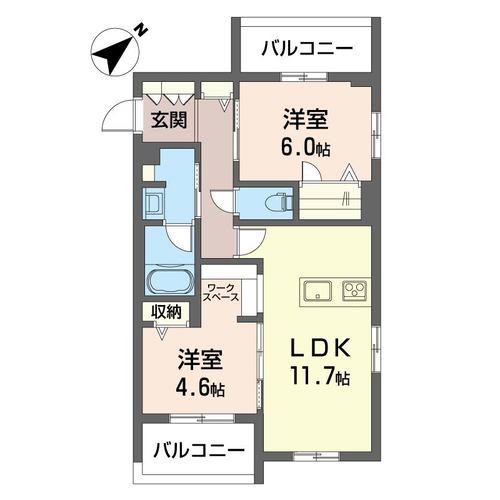 ハファデイ(2LDK/1階)の間取り写真