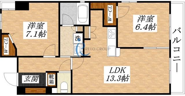 GRAND CINQ 背戸口(2LDK/6階)の間取り写真