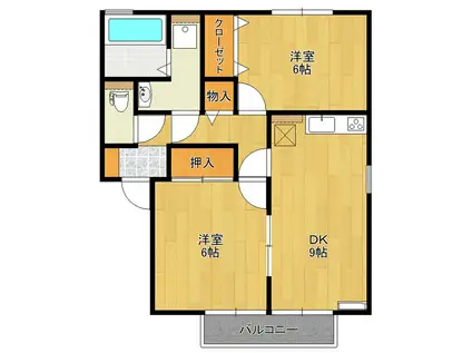 サリーヒルズB棟(2DK/2階)の間取り写真