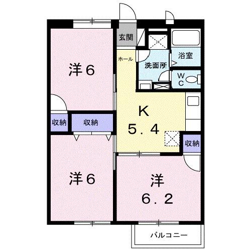P&FタキナB(3K/2階)の間取り写真