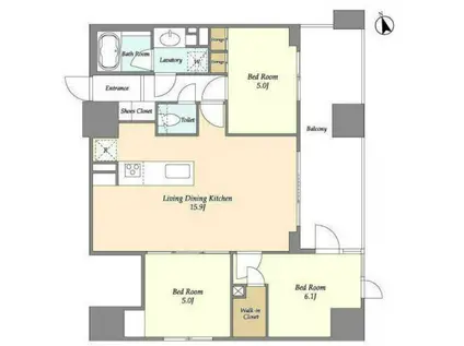 KDXレジデンス八丁堀(3LDK/11階)の間取り写真