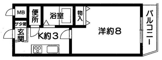 ジュネス鴨池I(1K/3階)の間取り写真