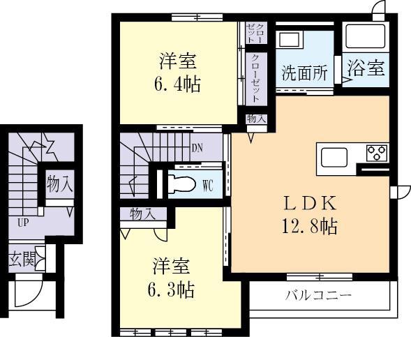 ソレイユ藤(2LDK/2階)の間取り写真