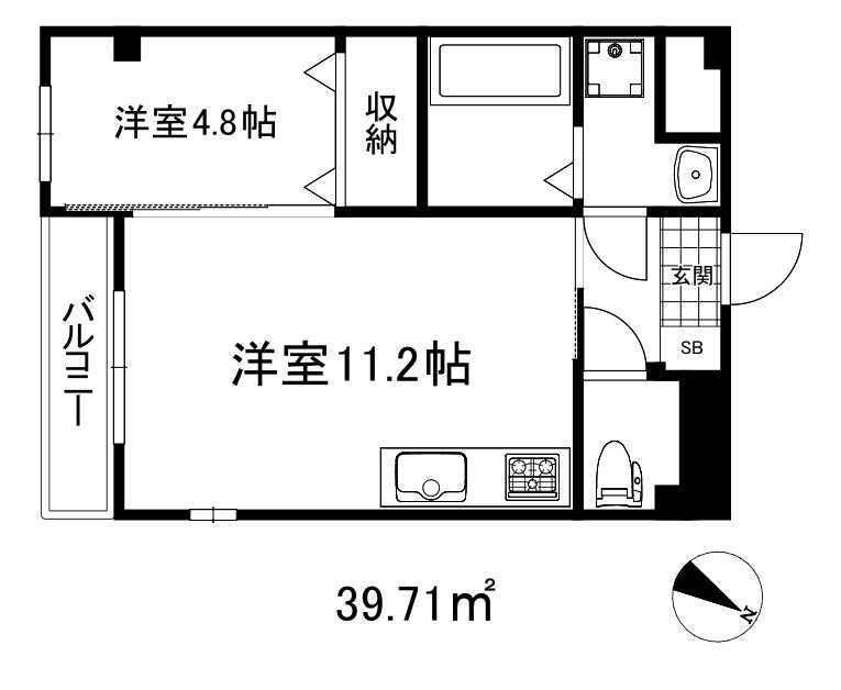 下河原通4丁目マンション(1LDK/2階)の間取り写真