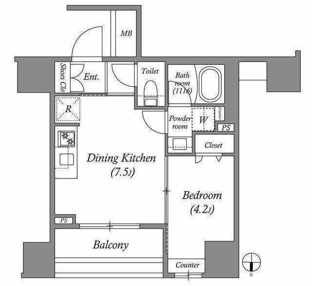 ACP RESIDENCE 中野新橋(1DK/4階)の間取り写真