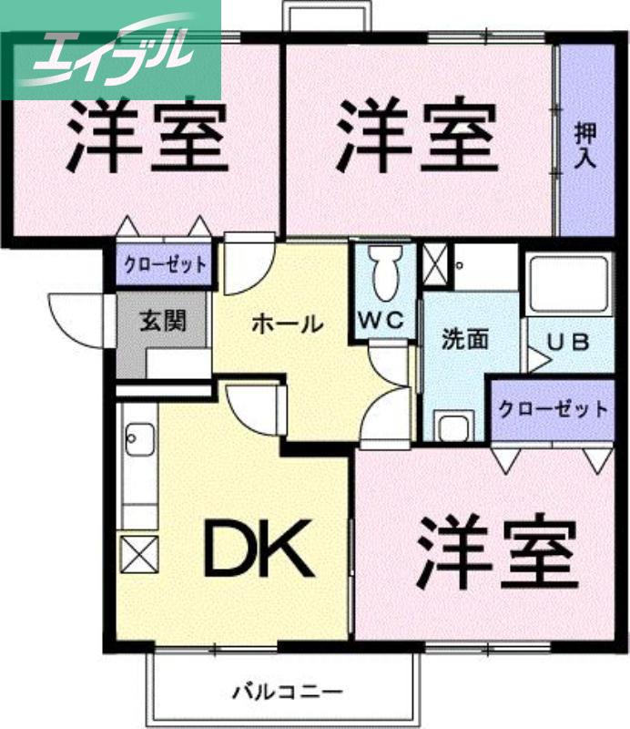 グレイトササイD(3DK/1階)の間取り写真
