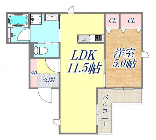 リジェール北口(1LDK/2階)の間取り写真