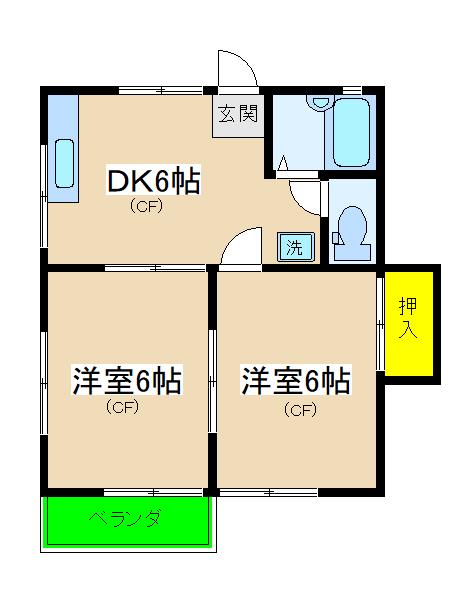 ハイツキャニオン(2DK/2階)の間取り写真