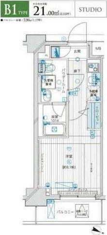 メインステージ白山II(1K/6階)の間取り写真