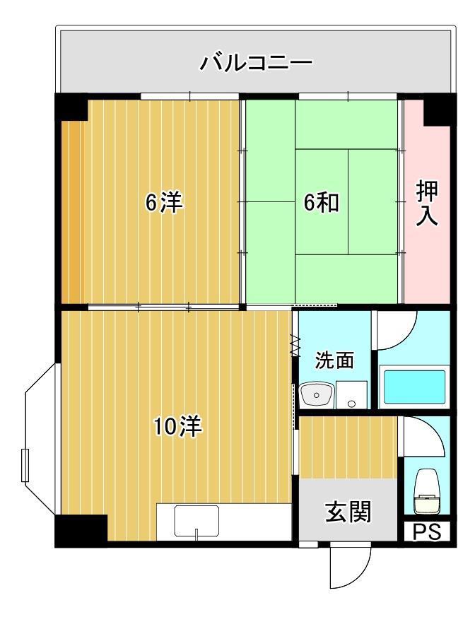 ポートハイツ細江(2LDK/4階)の間取り写真