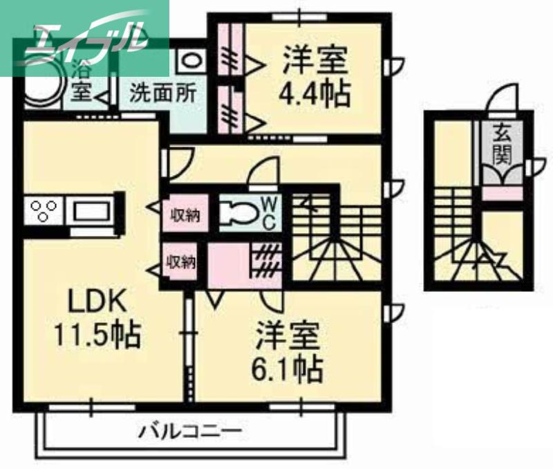 コンフォート(2LDK/2階)の間取り写真