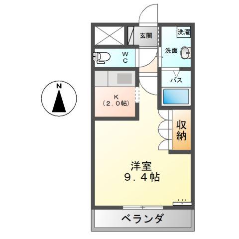 パーシモン(1K/2階)の間取り写真
