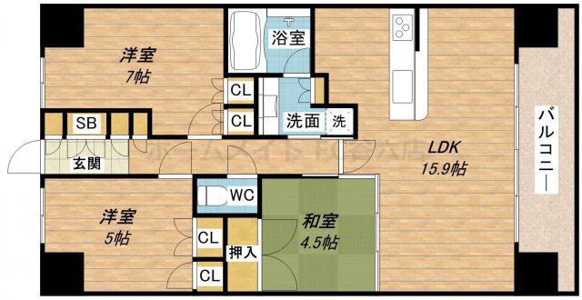 メイツブラン大阪城公園(3LDK/3階)の間取り写真