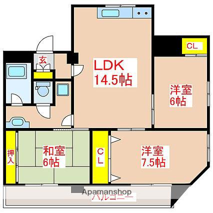 メゾン上之園(3LDK/5階)の間取り写真