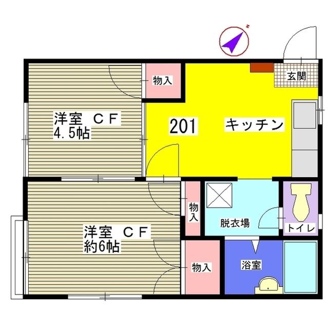 サンオラージュ(2DK/2階)の間取り写真