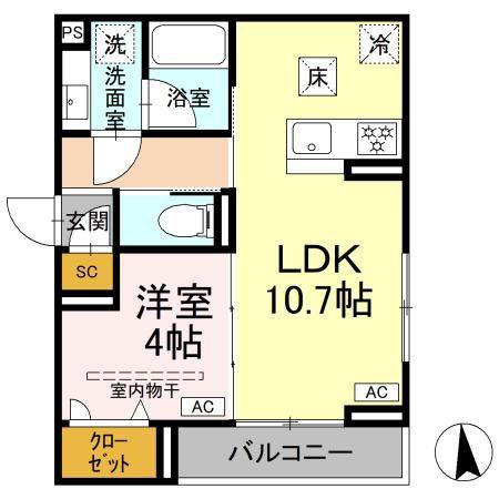 D PAINA 犬蔵(1LDK/1階)の間取り写真