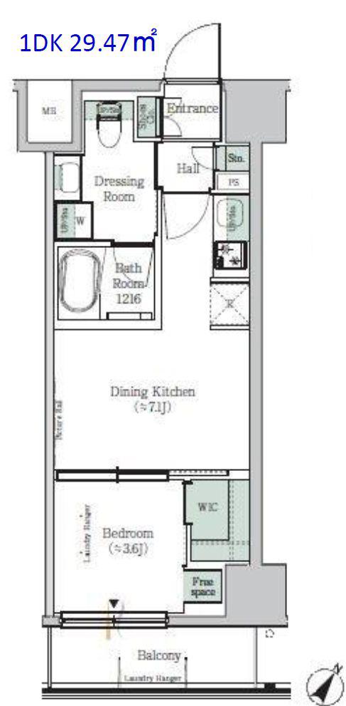 ONE ROOF RESIDENCE KIBA イースト(1DK/8階)の間取り写真