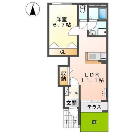 ＪＲ山陰本線 鳥取駅 バス乗車時間：15分 最寄りバス停で下車 徒歩8分 2階建 築7年(1LDK/1階)の間取り写真