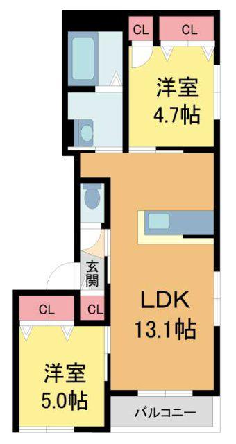 HEBELMAISON甲子園口(2LDK/3階)の間取り写真