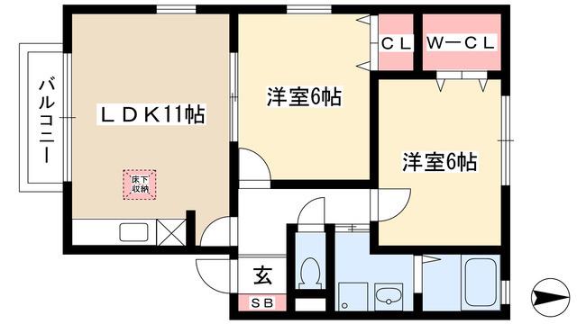 ウィルモア鴻の巣パーク(2LDK/2階)の間取り写真