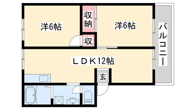 サンシティ平津B棟(2LDK/1階)の間取り写真