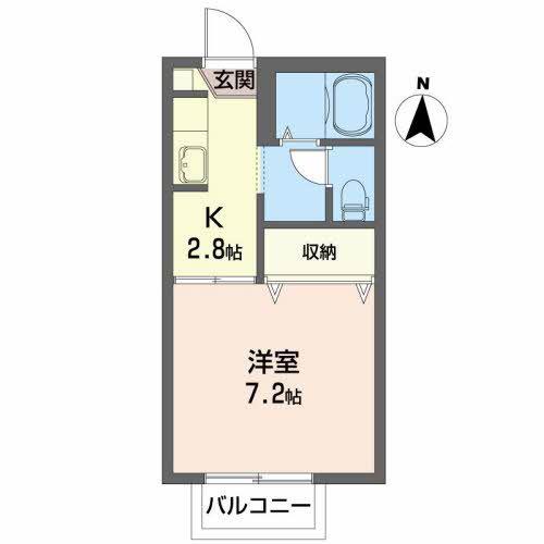 シャトル矢巾(1K/2階)の間取り写真