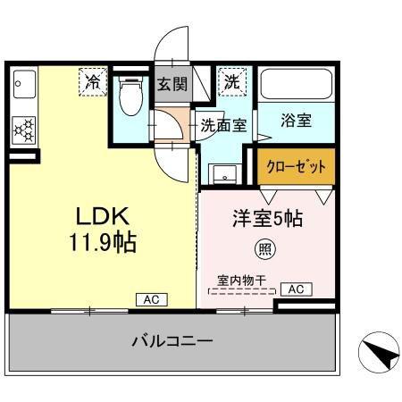 ベルイール B棟(1LDK/3階)の間取り写真