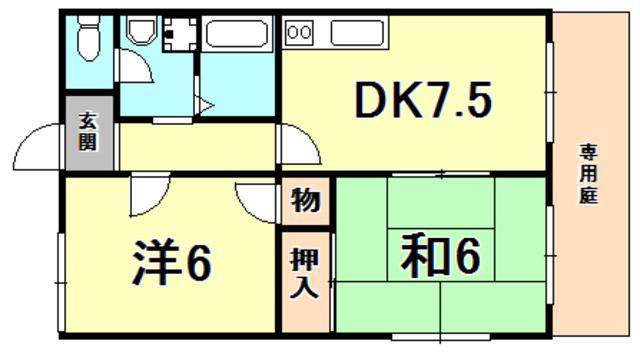 ハミング門戸(2DK/1階)の間取り写真