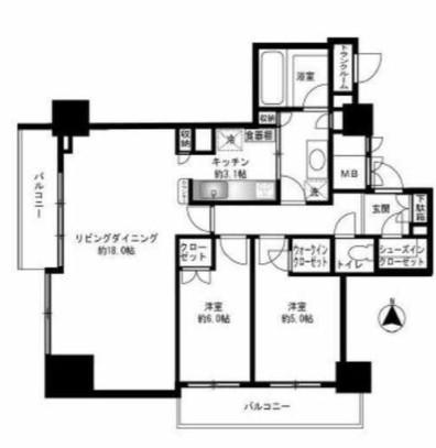 品川タワーフェイス(2LDK/27階)の間取り写真