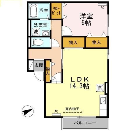 TMKホープI K棟(1LDK/2階)の間取り写真