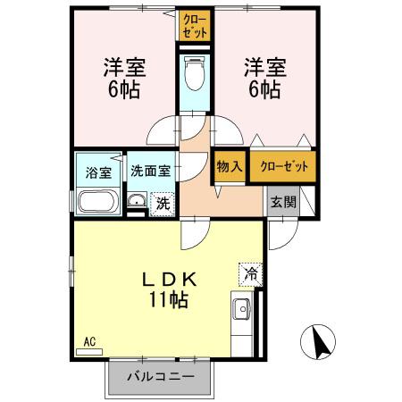 ウィルモア川口(2LDK/1階)の間取り写真
