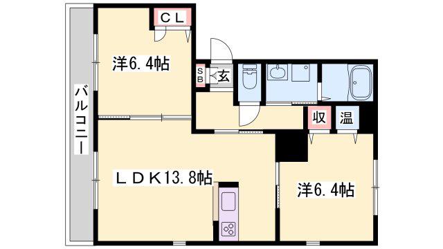 ベレオシャトー姫路(2LDK/3階)の間取り写真