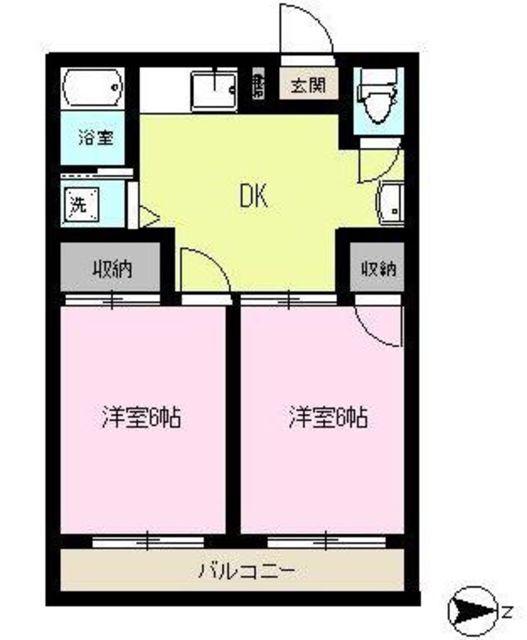 敬愛レジデンス2号棟(2DK/1階)の間取り写真