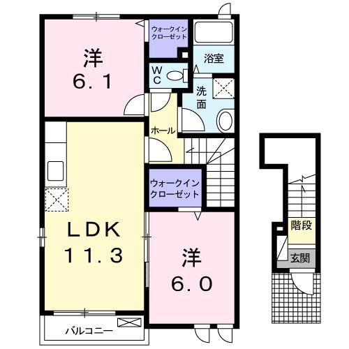 サン・ノーブI木屋瀬(2LDK/2階)の間取り写真
