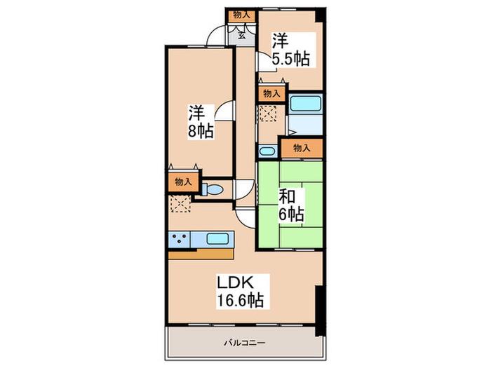 ミウパラスト(3LDK/5階)の間取り写真