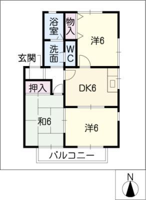 グランパビヨンII(3DK/2階)の間取り写真