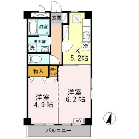 ロイヤルN東棟(2K/1階)の間取り写真